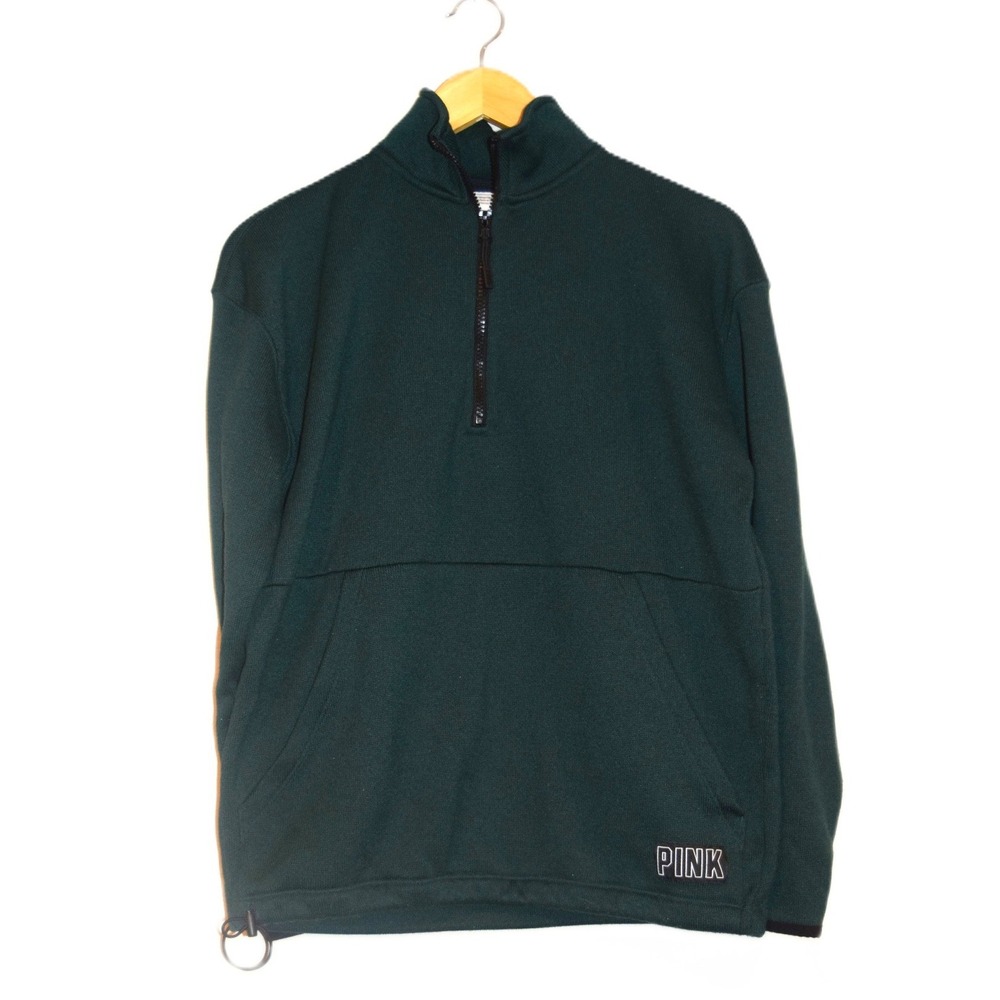 PINK Victoria's‎ Secret Dark Green Quarter Zip Fleece Sweatshirt Women's XS